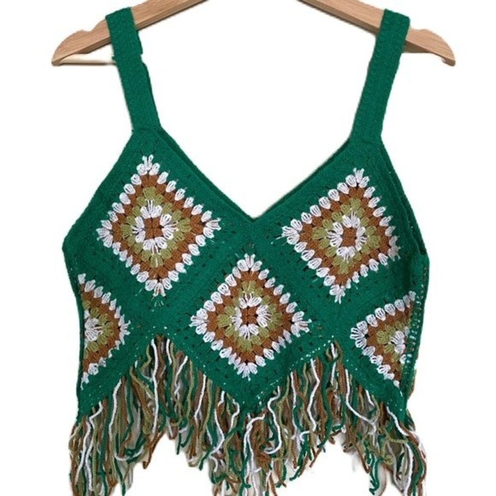 Bohemian Beach Knit Camis Smock Tassel Women's Short Top Fashion Sleeveless - Picture 2 of 5